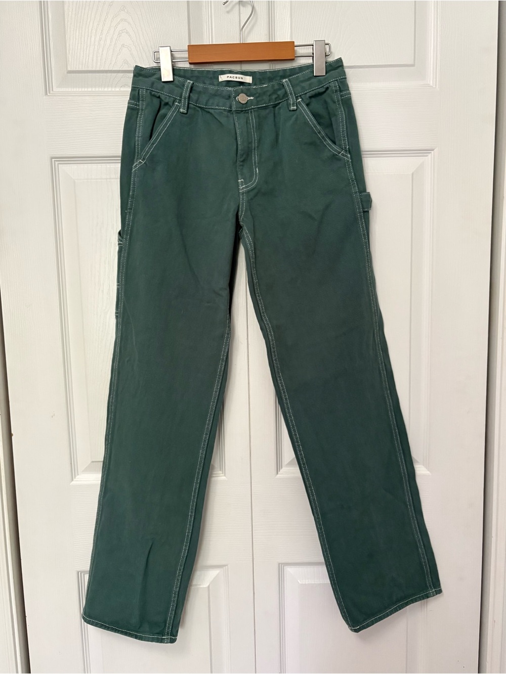 PacSun Low Rise Carpenter Pants Size 26 Green Contrast Stitch